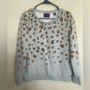 Scotch & Soda Maison Scotch Size M Gray Leopard Flocked Sweatshirt